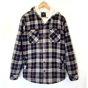 Rip Curl Shores Mens Sherpa Lined Hooded Flannel Shirt Jacket Sz M Pockets Chore